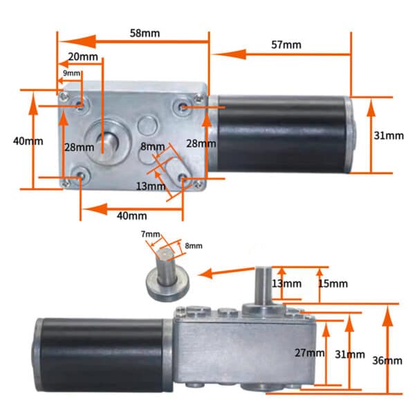 Metal Gearbox 5840 Motor DC 12V 1-470 RPM Turbo Worm Motor Self-Locking ...